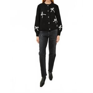 NEW RAILS francesca bow button front cardigan in black/ivory